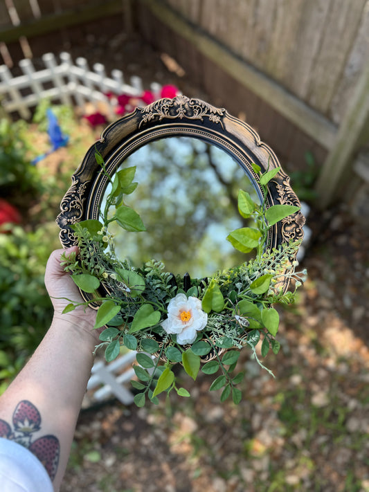 Black Obsidian & Garden Spider Fairy Mirror