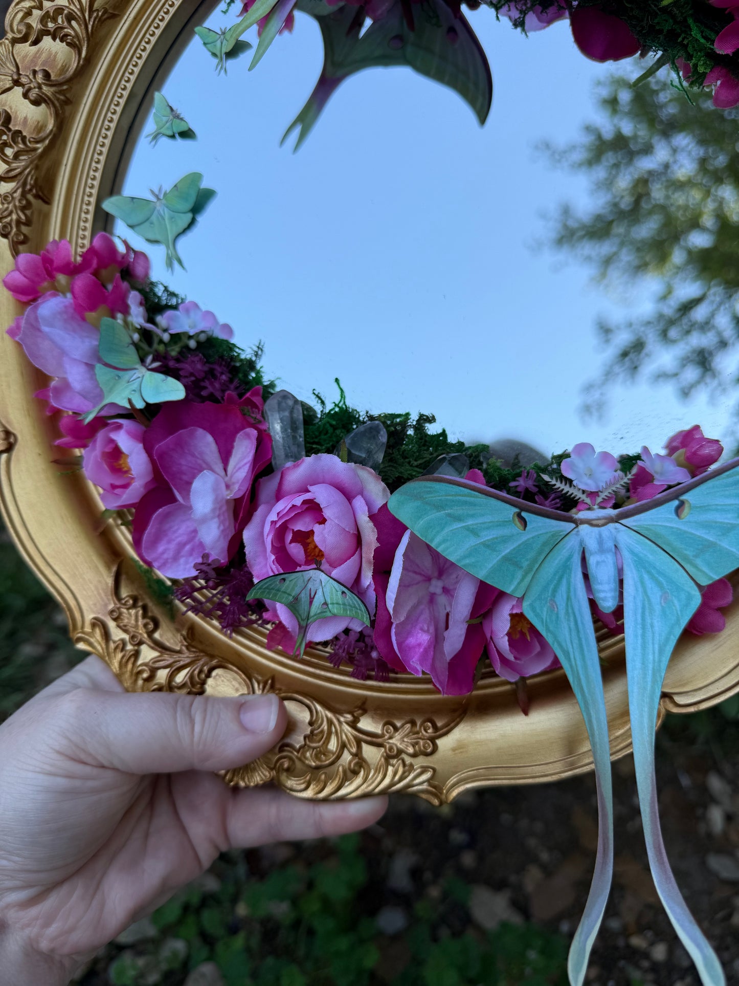 Clear Quartz & Luna Moth Fairy Mirror