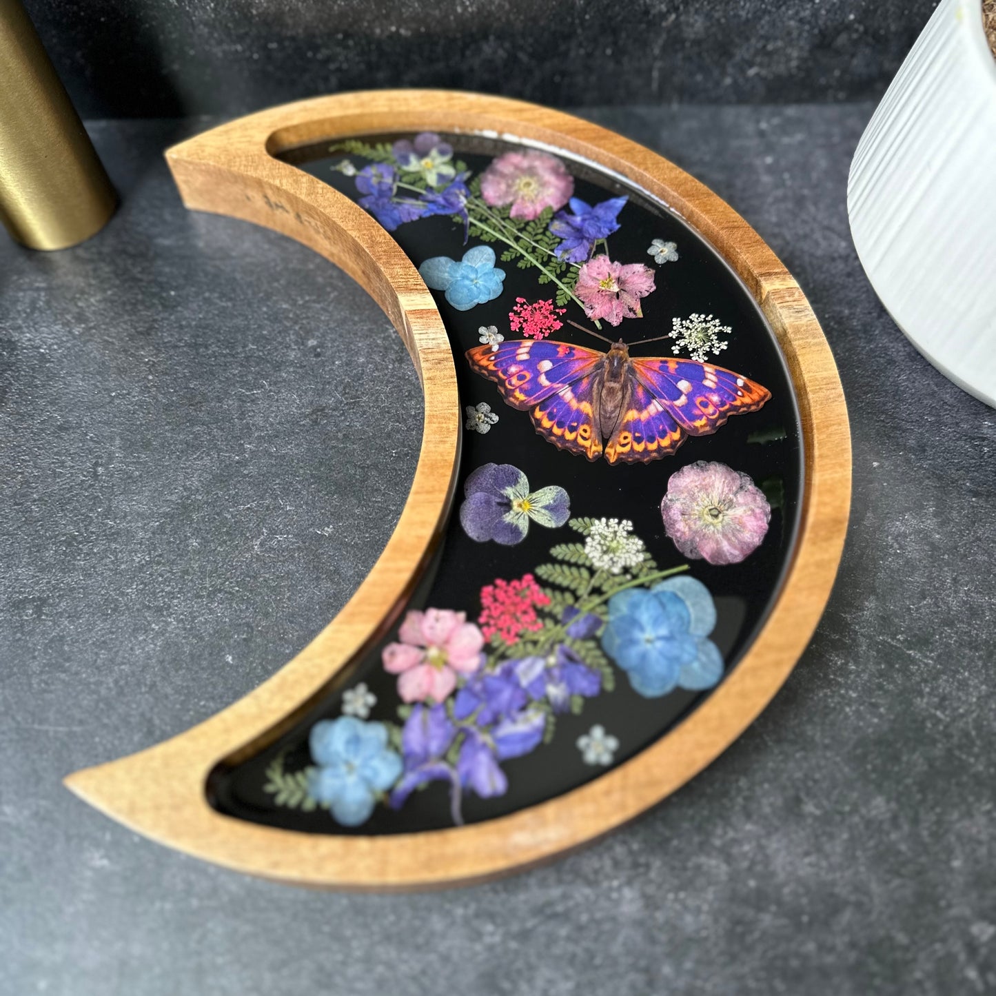 Crescent Moon Purple Butterfly Tray