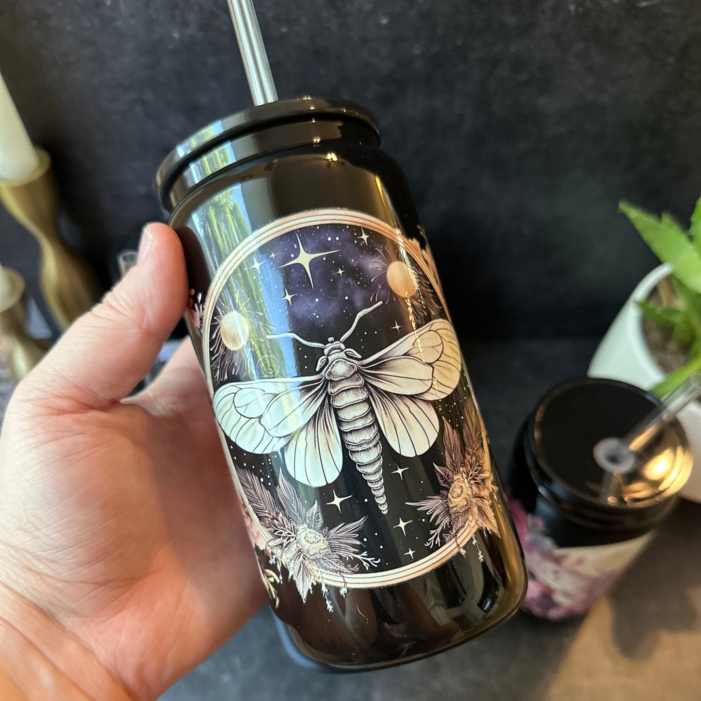 Grey Moth Glass Tumbler