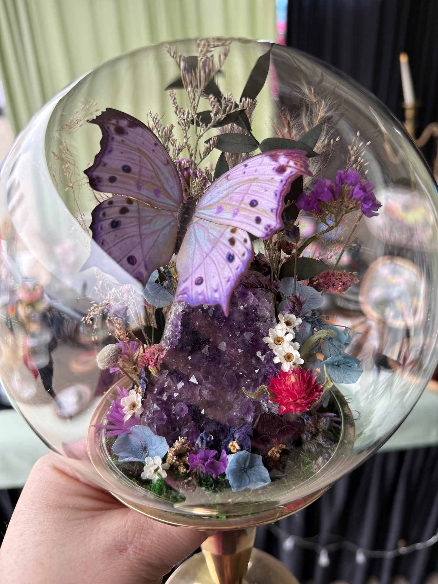 Vintage Brass Amethyst Terrarium