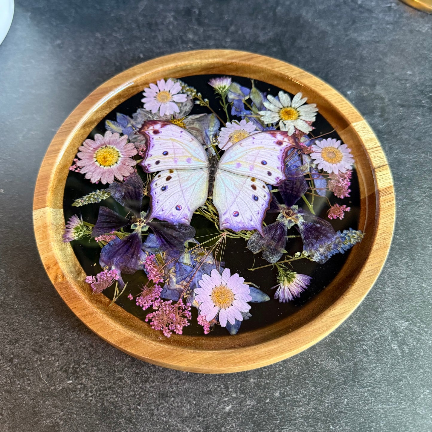 Round Mother of Pearl Butterfly Tray