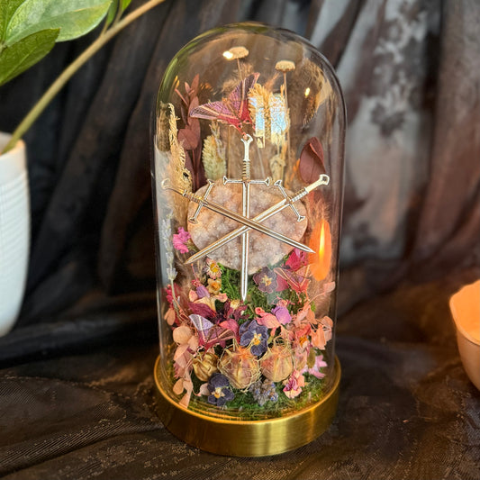 3 of Swords & Pink Amethyst Heart Terrarium