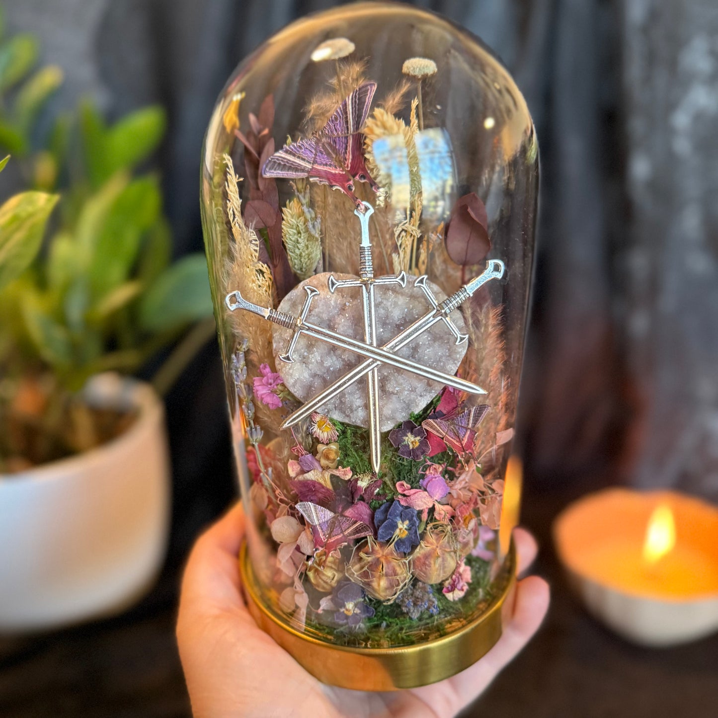 3 of Swords & Pink Amethyst Heart Terrarium