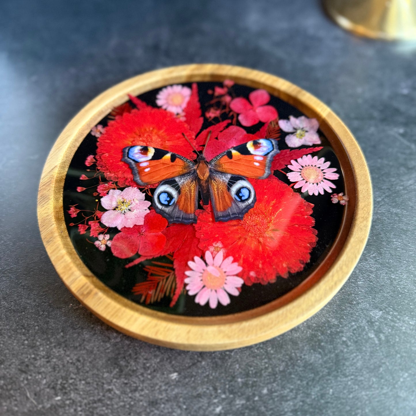 Round Peacock Butterfly Tray