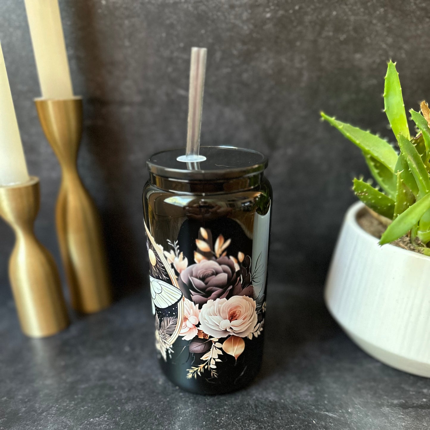 Grey Moth Glass Tumbler