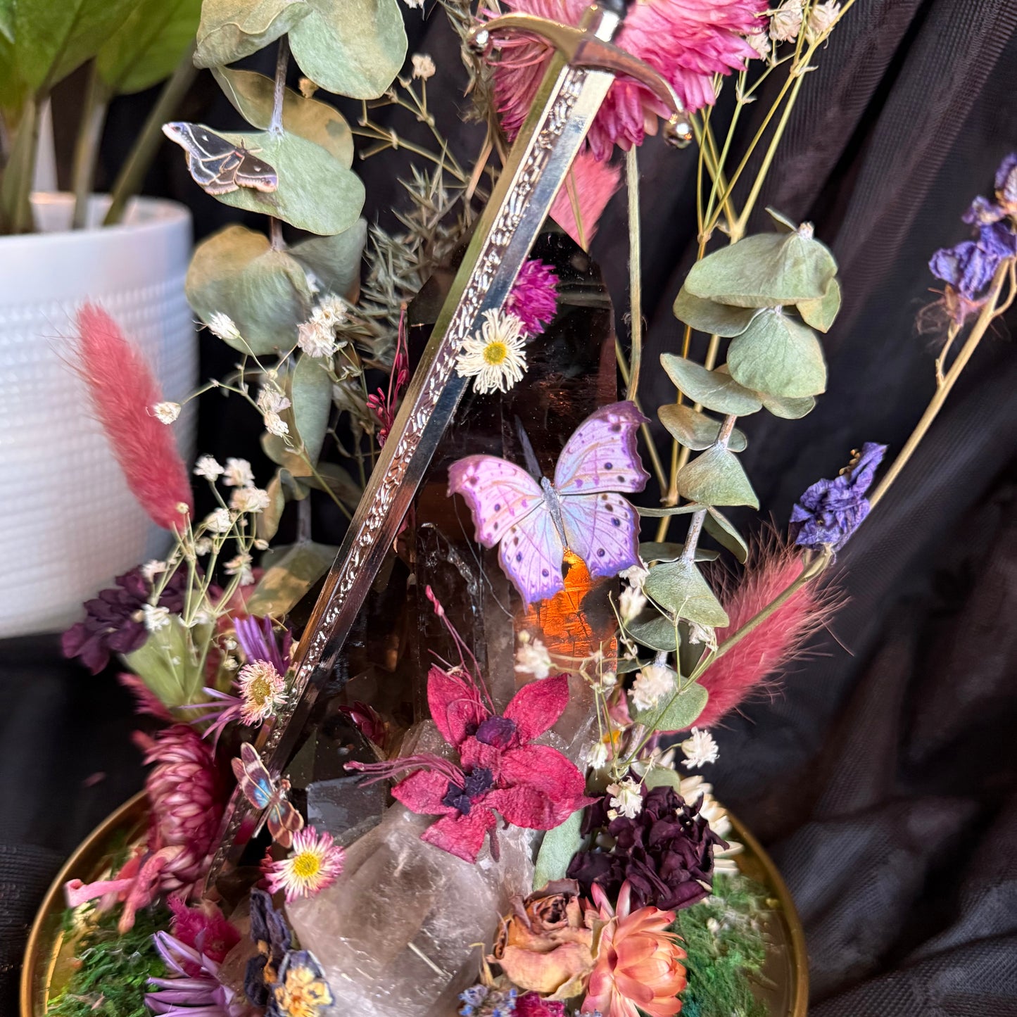 Smoky Quartz & Decorative Dagger Terrarium