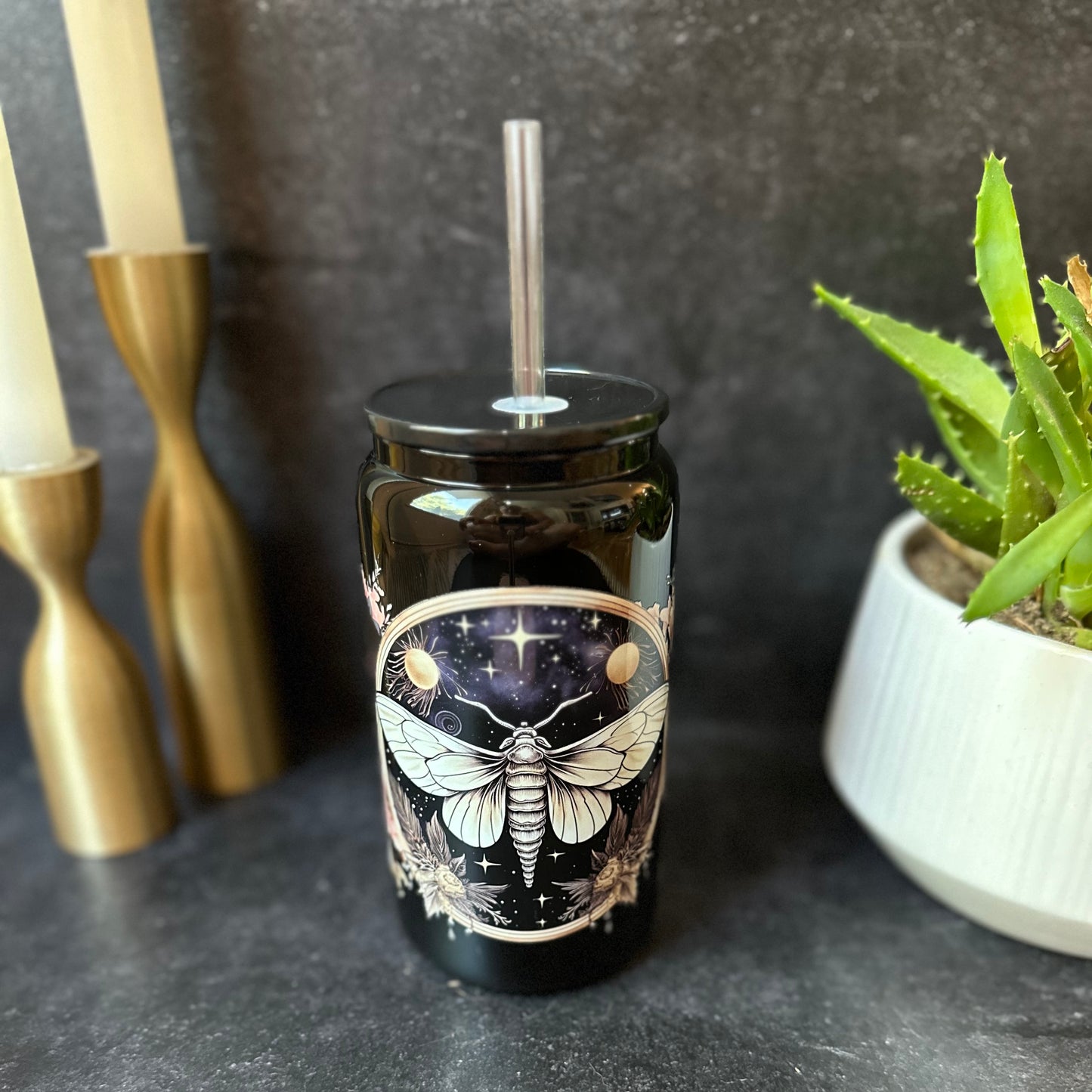 Grey Moth Glass Tumbler