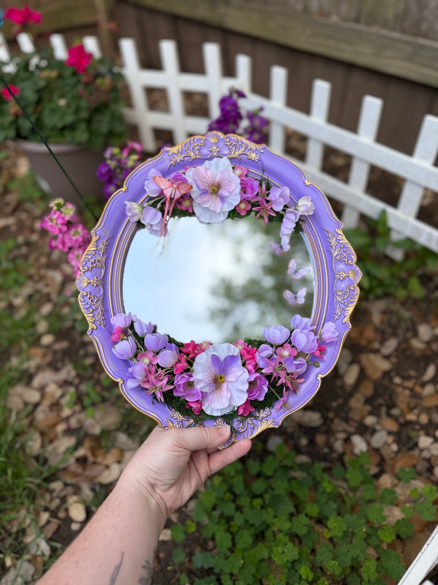 Amethyst & Pink Silk Moth Fairy Mirror