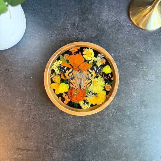 Round Painted Lady Butterfly Tray