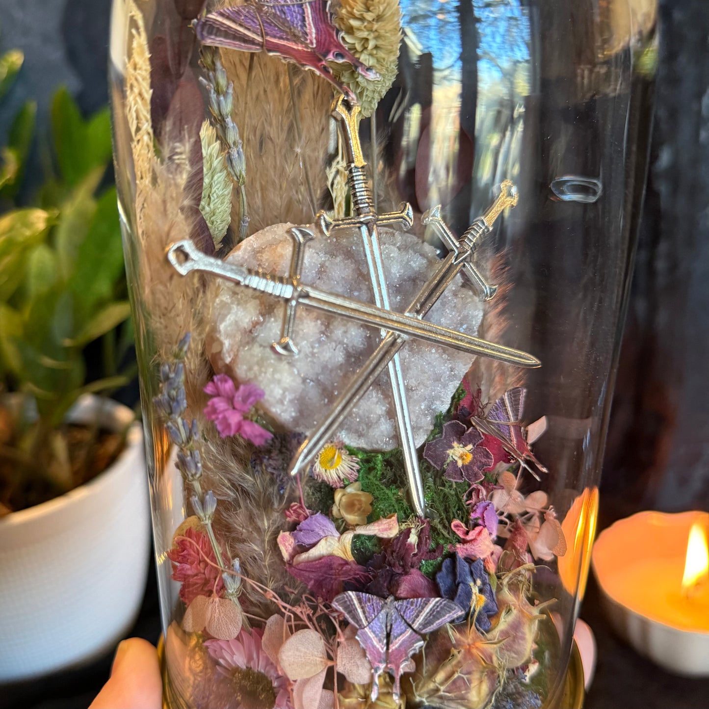 3 of Swords & Pink Amethyst Heart Terrarium