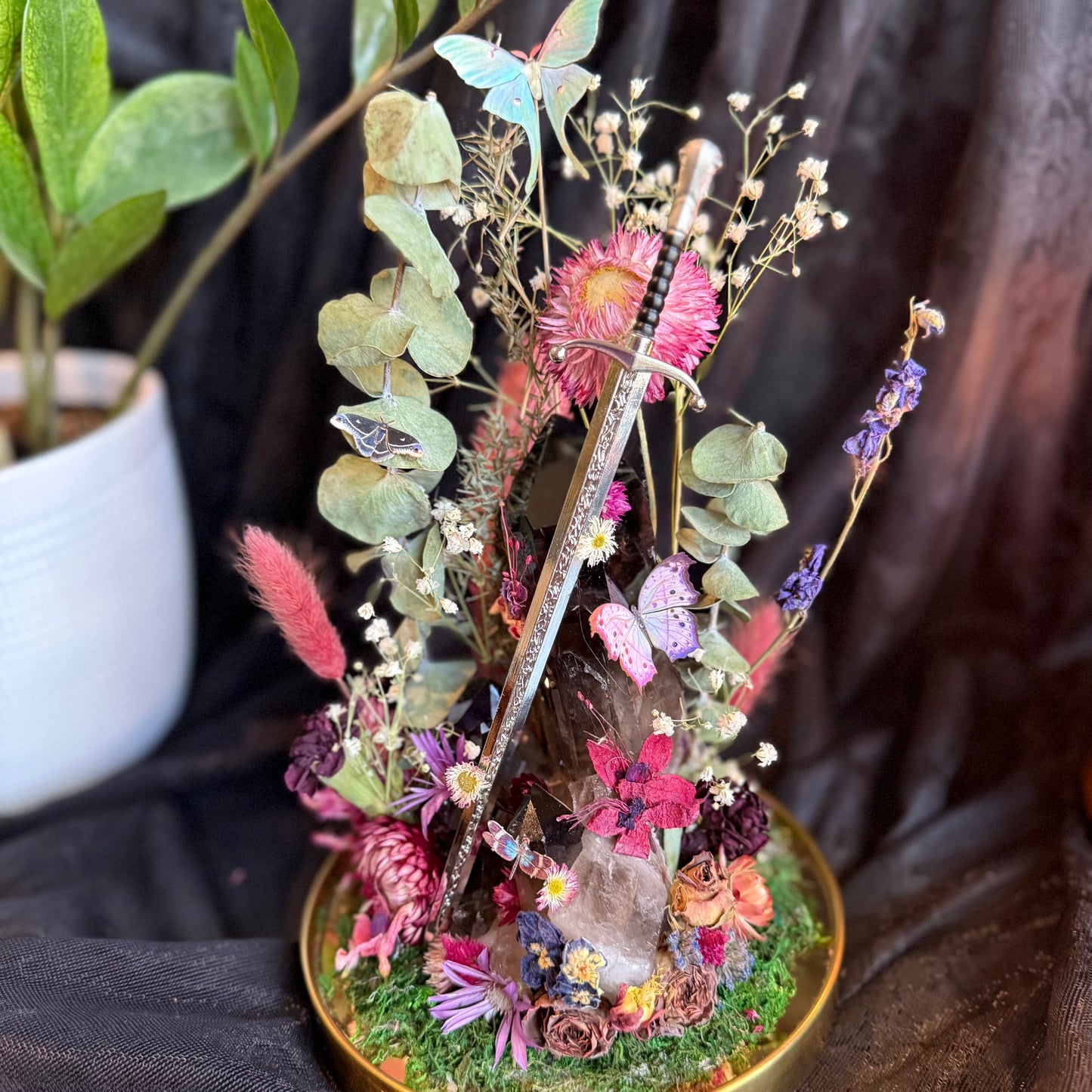 Smoky Quartz & Decorative Dagger Terrarium