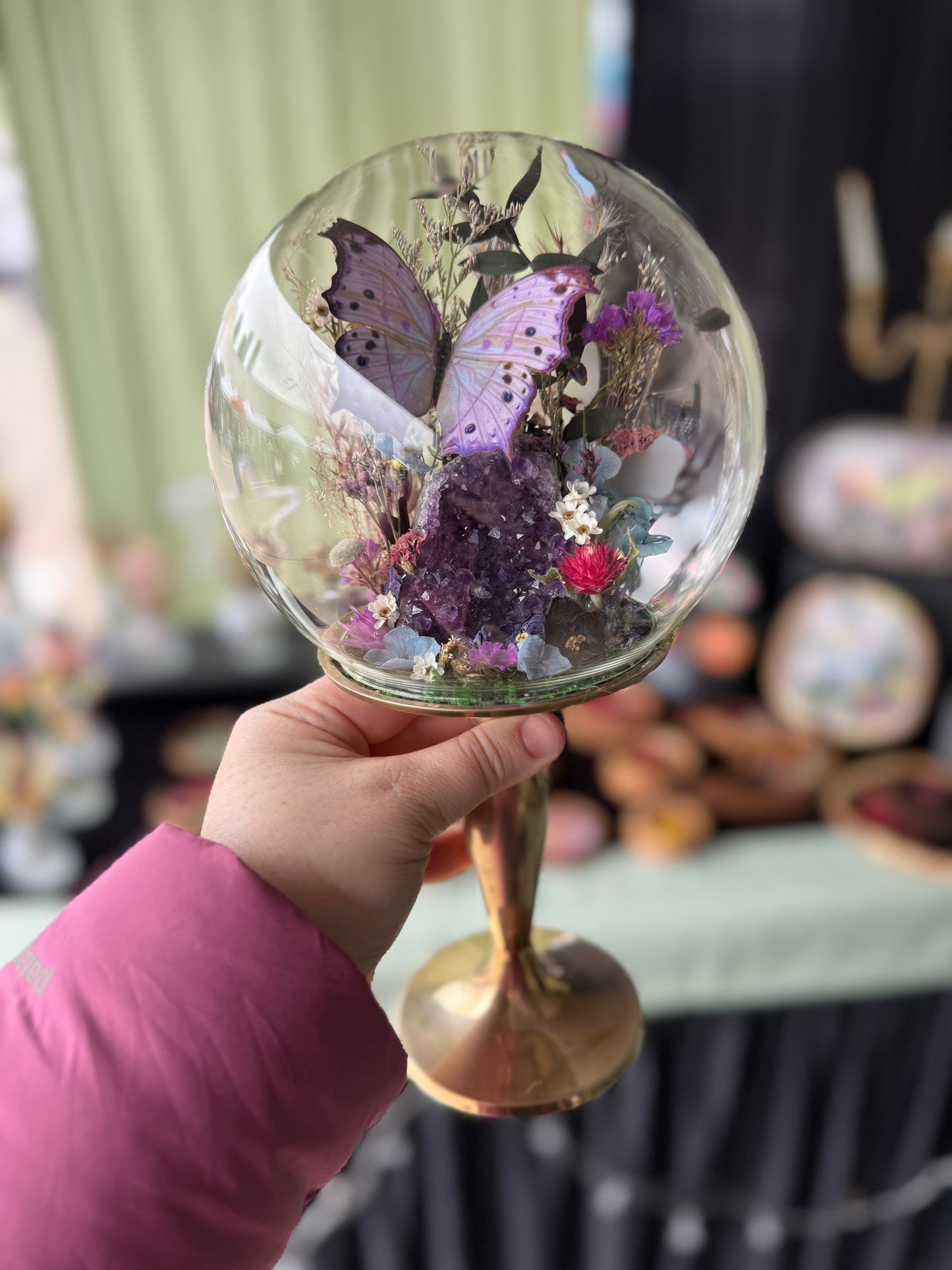 Vintage Brass Amethyst Terrarium